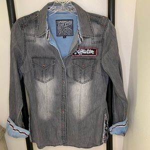Affliction Grey /paisley detail button down xs top